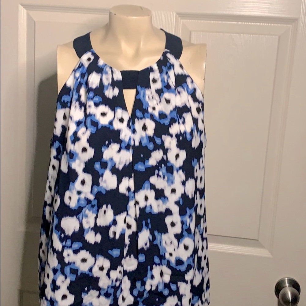Ellen Tracy Blue Blurred Floral Print Halter Top